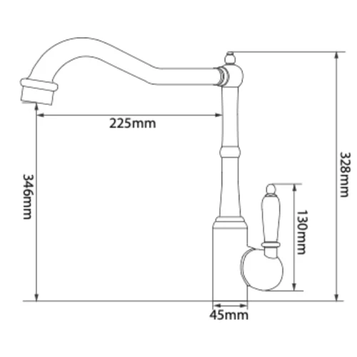 ברז גבוה פיה מסתובבת – ידית חרס לבנה Jasmine Ceramic - אמבטיה ורחצה