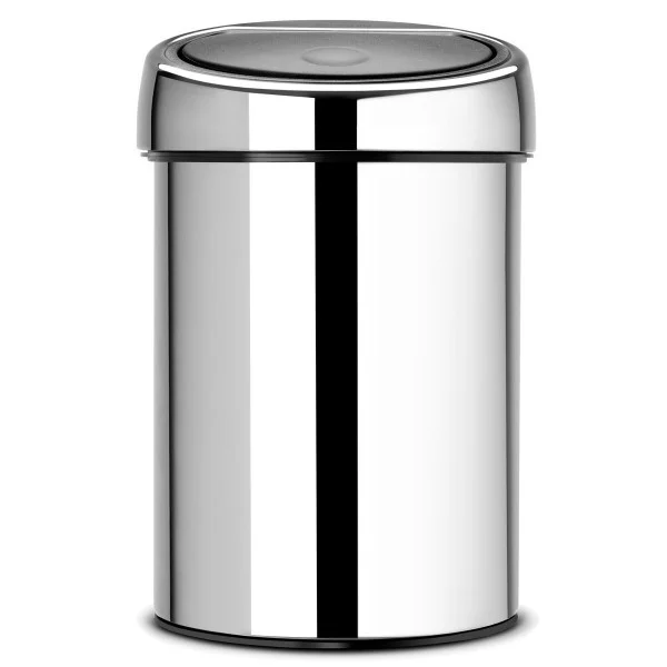 סט לשירותים ניקל מבריק עם פח נתלה Brabantia - touch bin 3l brilliant steel