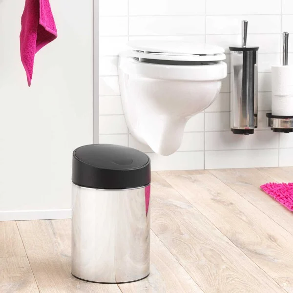 סט לשירותים ניקל מבריק עם פח נתלה Brabantia - slide bin 5l brilliant steel mood freestanding