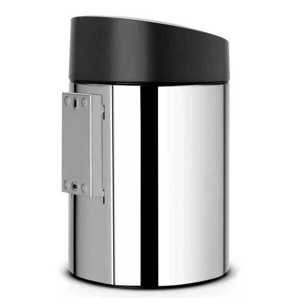 סט לשירותים נתלה ניקל מבריק Brabantia - slide bin de luxe 5l brilliant steel black lid