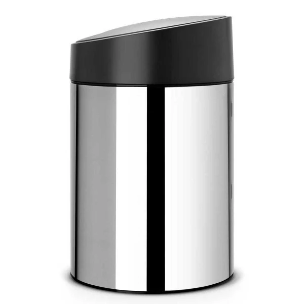 סט לשירותים נתלה ניקל מבריק Brabantia - slide bin de luxe 5l brilliant steel black lid 03b