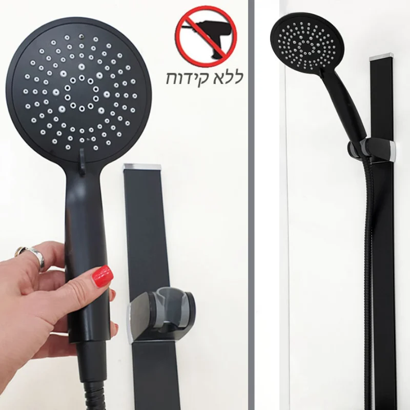 מוט רחצה בהדבקה מתכוונן ללא קידוח שחור מט - תמונה 3