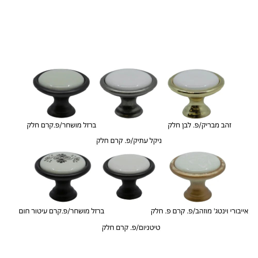 ידית כפתור בשילוב פורצלן דגם T856 - ידיות לרהיטים