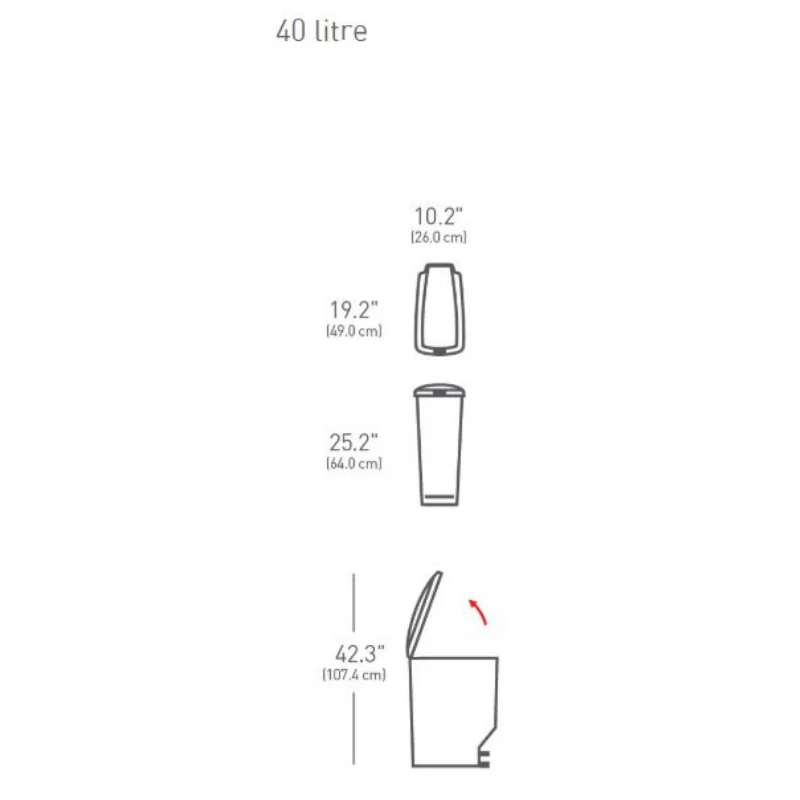 פח פלסטיק דוושה צר, 40 ליטר (K) - Untitled design