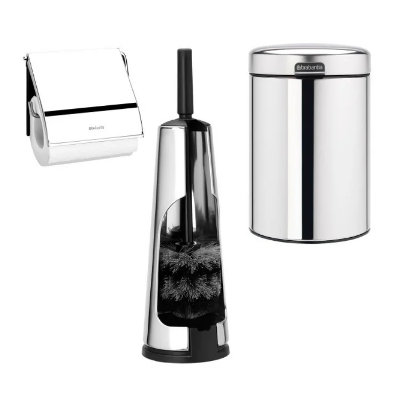 סט לשירותים ניקל מבריק עם פח נתלה Brabantia