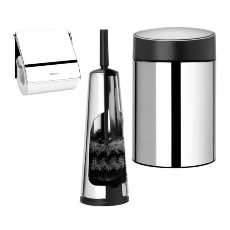 סט לשירותים ניקל מבריק עם פח נתלה Brabantia
