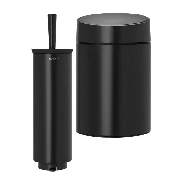 סט לשירותים נתלה שחור מט Brabantia - brabantia bathroom set black slide bin y sh
