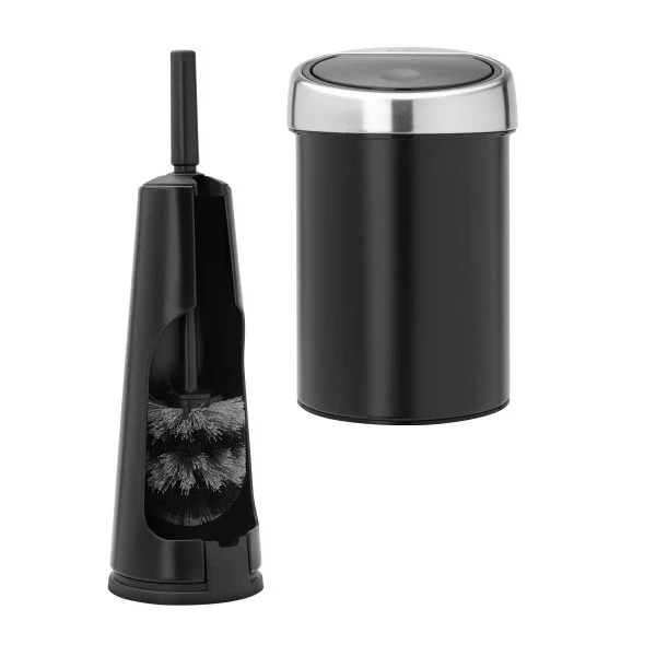 סט לשירותים שחור מט עם פח נתלה Brabantia - brabantia bathroom set black touch bin y tc