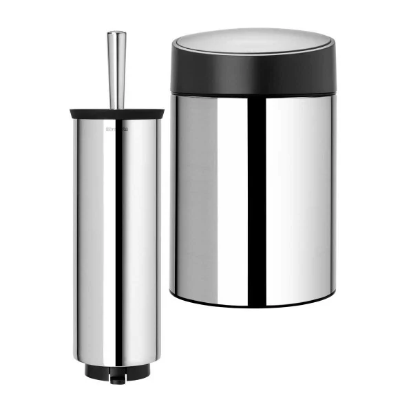 סט לשירותים נתלה ניקל מבריק Brabantia - brabantia bathroom set brilliant slide bin black lid y sh