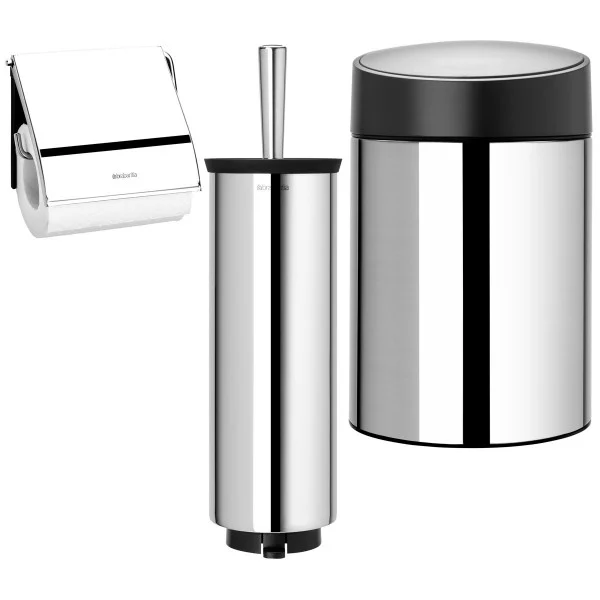 סט לשירותים ניקל מבריק עם פח נתלה Brabantia - brabantia bathroom set brilliant slide bin black lid y sh