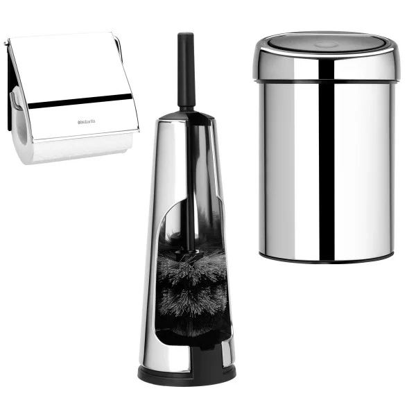 סט לשירותים ניקל מבריק עם פח נתלה Brabantia