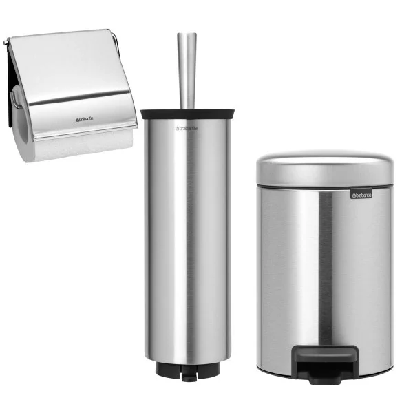 סט לשירותים ניקל מט Brabantia - brabantia bathroom set matt pedal bin wall mounted brush y ph