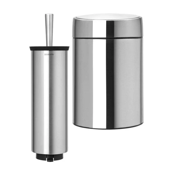 סט לשירותים נתלה ניקל מט Brabantia - brabantia bathroom set matt slide bin y sc