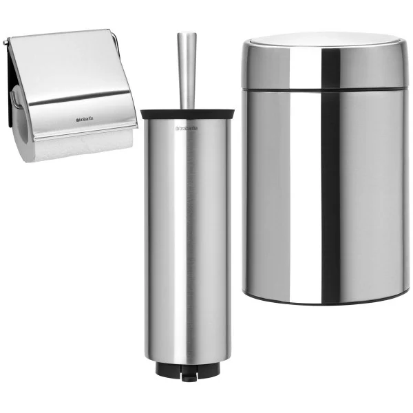סט לשירותים נתלה ניקל מט Brabantia - brabantia bathroom set matt slide bin y sc