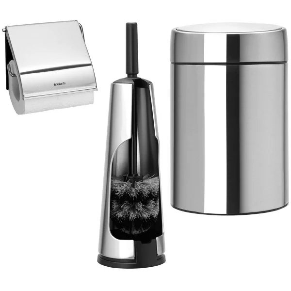 סט לשירותים ניקל מט עם פח נתלה Brabantia - brabantia bathroom set matt slide bin y sh
