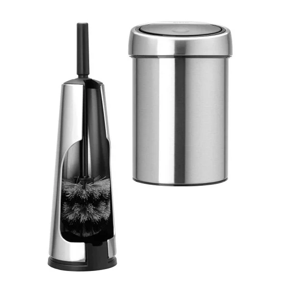 סט לשירותים ניקל מט עם פח נתלה Brabantia - brabantia bathroom set matt touch bin y tc
