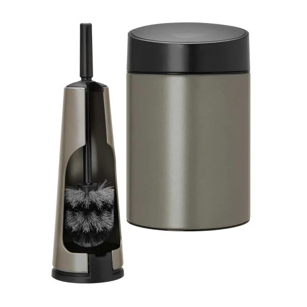 סט לשירותים פלטינום עם פח נתלה Brabantia - brabantia bathroom set platinum slide bin black lid y sc