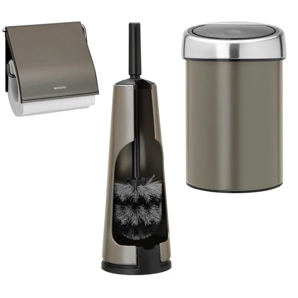 סט לשירותים פלטינום עם פח נתלה Brabantia - brabantia bathroom set platinum touch bin y tc