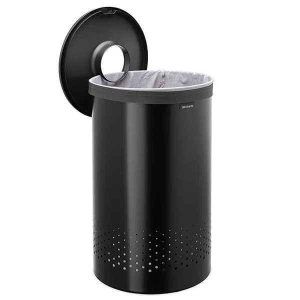 סל כביסה עגול 60 ליטר, שחור מט Brabantia - brabantia laundry bin 60l plastic lid matt black y