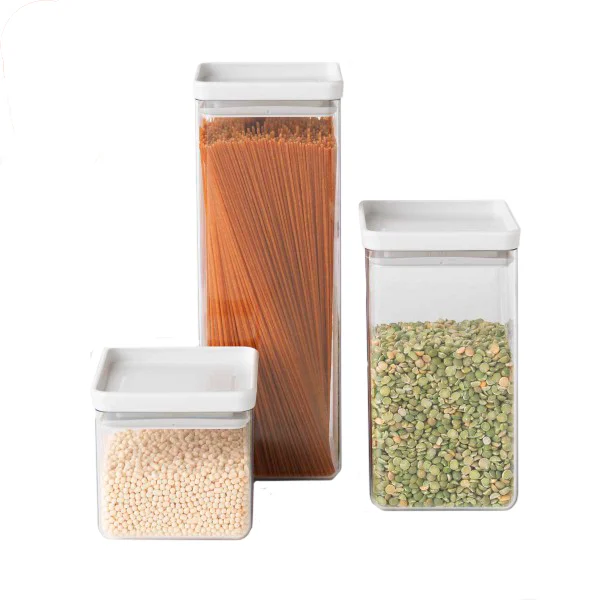 סט 3 מיכלי אחסון פלסטיק שקוף Brabantia – ללא BPA - brabantia plastic canisters light grey lids y 3p set