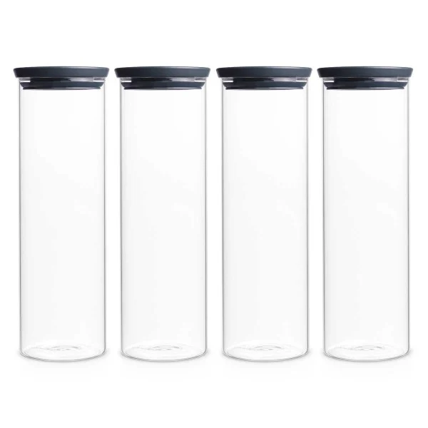 סט 4 מיכלי אחסון זכוכית 1.9 ליטר Brabantia - brabantia stackable glass jar 9l dark y 4p set