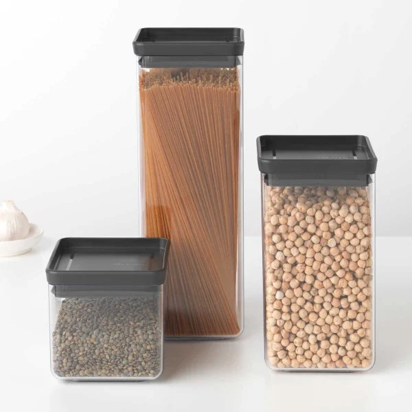 קופסת אחסון פלסטיק שקוף 1.6 ליטר Brabantia – ללא BPA - square canister tasty dark grey brabantia group mood