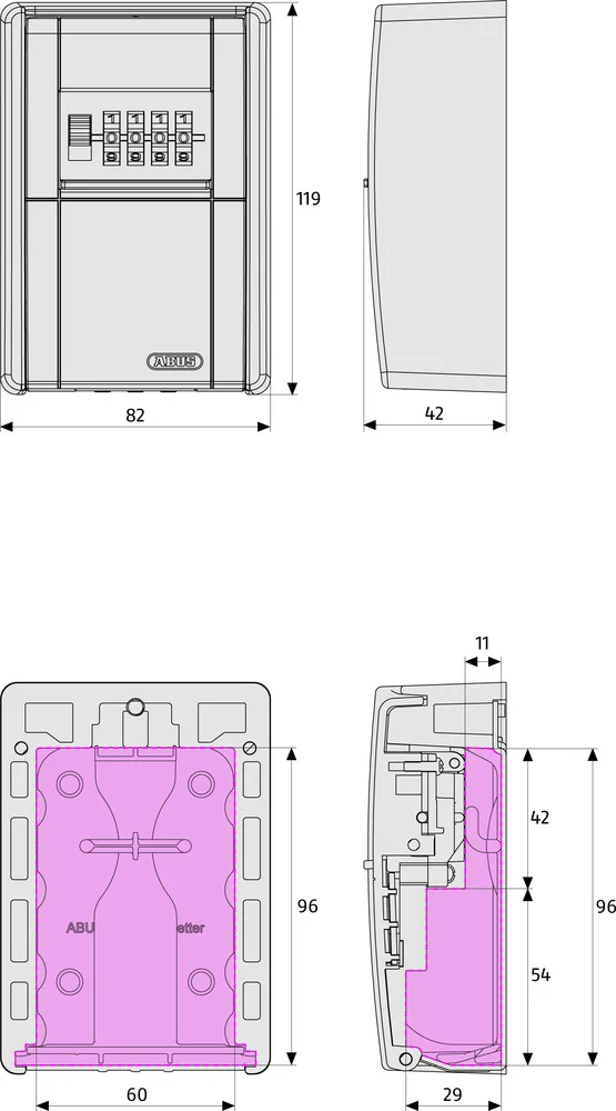 כספת מפתחות וכרטיסים KeyGarage 787 - technical drawing LED