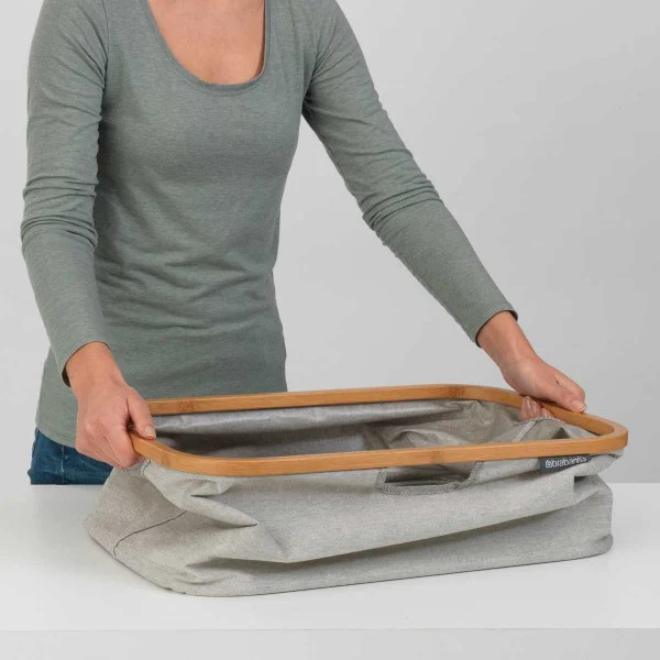סל כביסה מתקפל 40 ליטר,מסגרת במבוק - y brabantia foldable laundry basket 40l grey folding