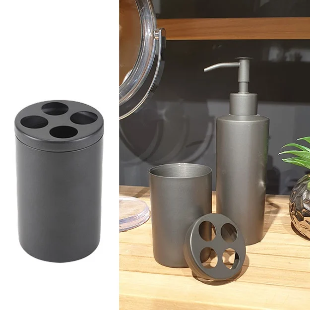 כוס למברשות שיניים עגולה GRAPHITE אפור גרפיט - כוס למברשת שיניים לאמבטיה אפור כהה