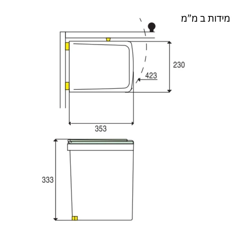פח אשפה נשלף 16 ל' בהרכבה על דלת - מידות ב ממ