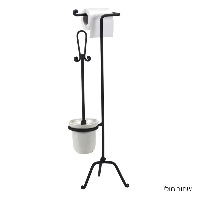 מעמד לנייר טואלט עם מברשת אסלה רצפתי נפחות קלאסי - מעמד נייר מברשת