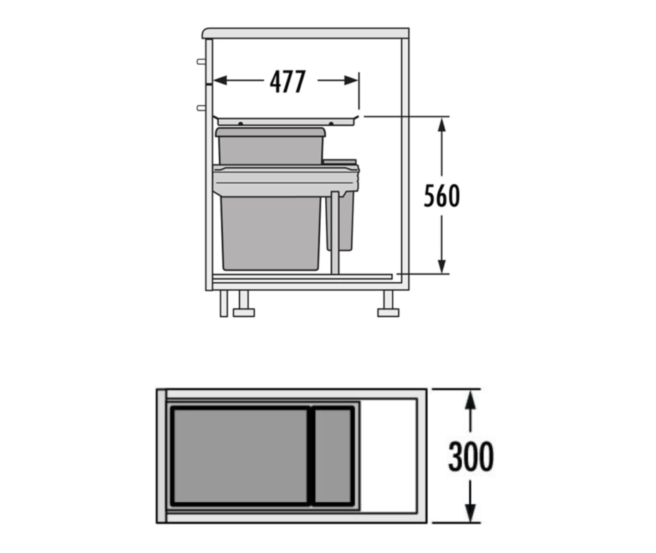 פח קרגו לחזית 30 ס"מ 1X38L 1X7L - פחים נסתרים מתחת לכיור