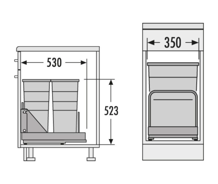 פח קרגו לחזית 40 ס"מ 2X29L - פחים נסתרים מתחת לכיור
