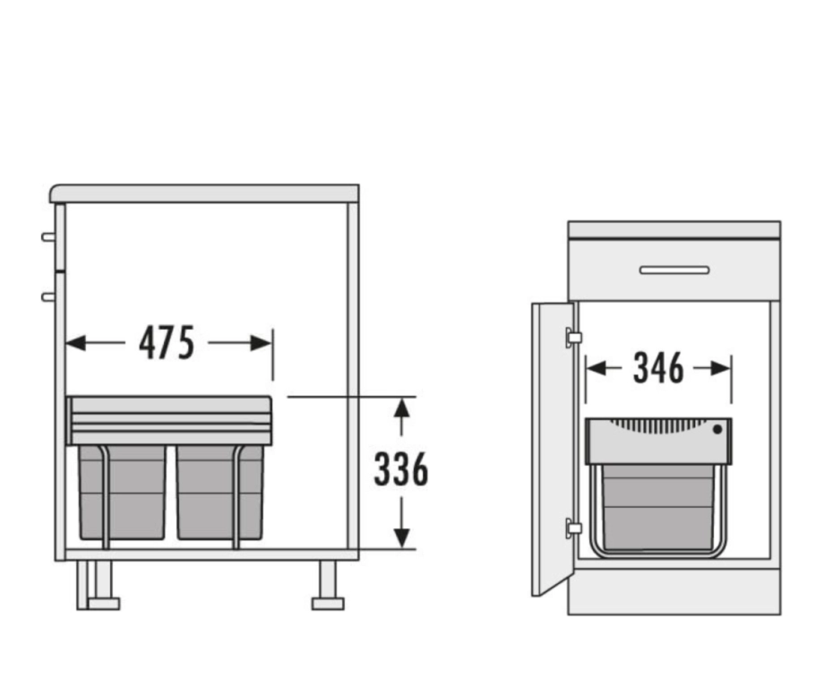 פח קרגו לדלת חזית 40 ס"מ 2X18L - פחים נסתרים מתחת לכיור